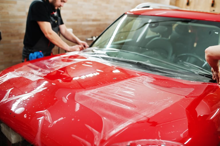 Red car PPF installation